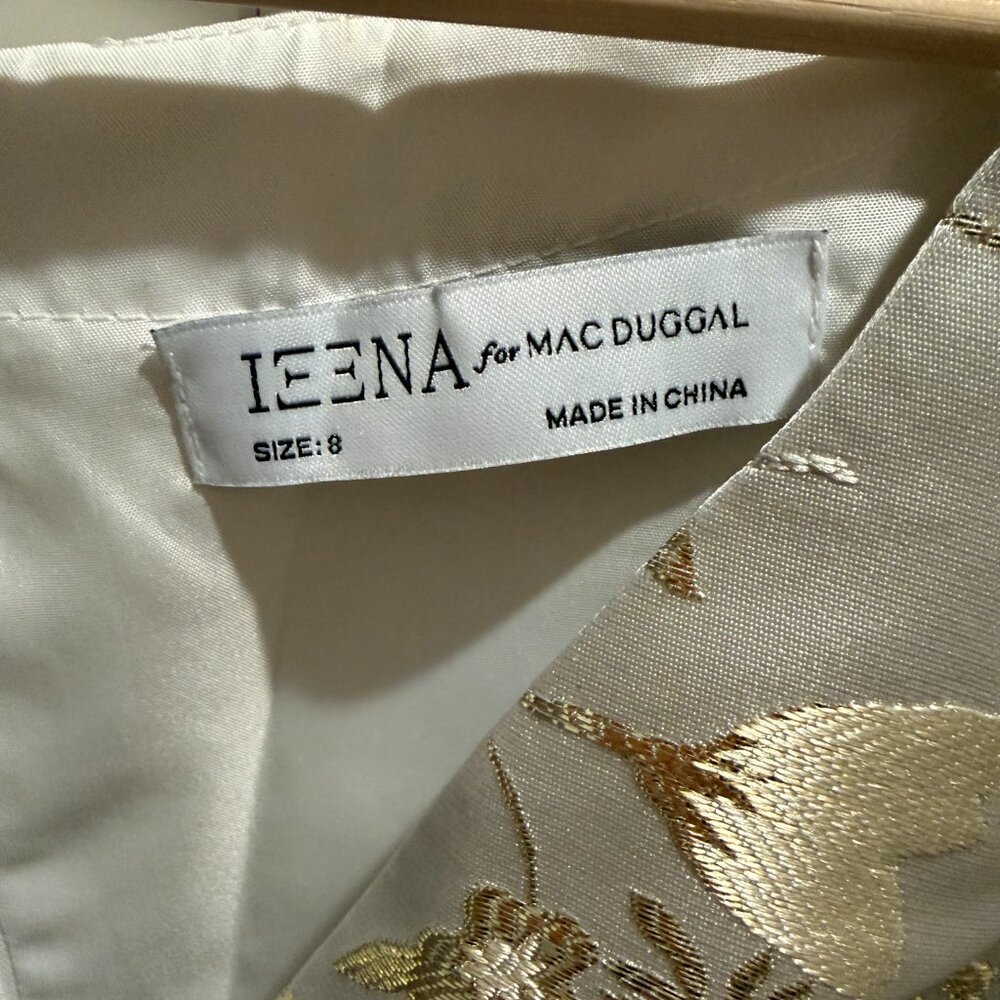 Mac Duggal White and Gold Floral Puff Sleeve Mini Dress - Picture 14 of 14